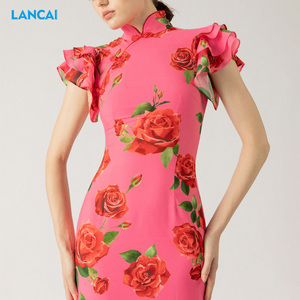 Verano moda cuello redondo sin mangas estampado floral satén Maxi vestido largo - Product Image 2