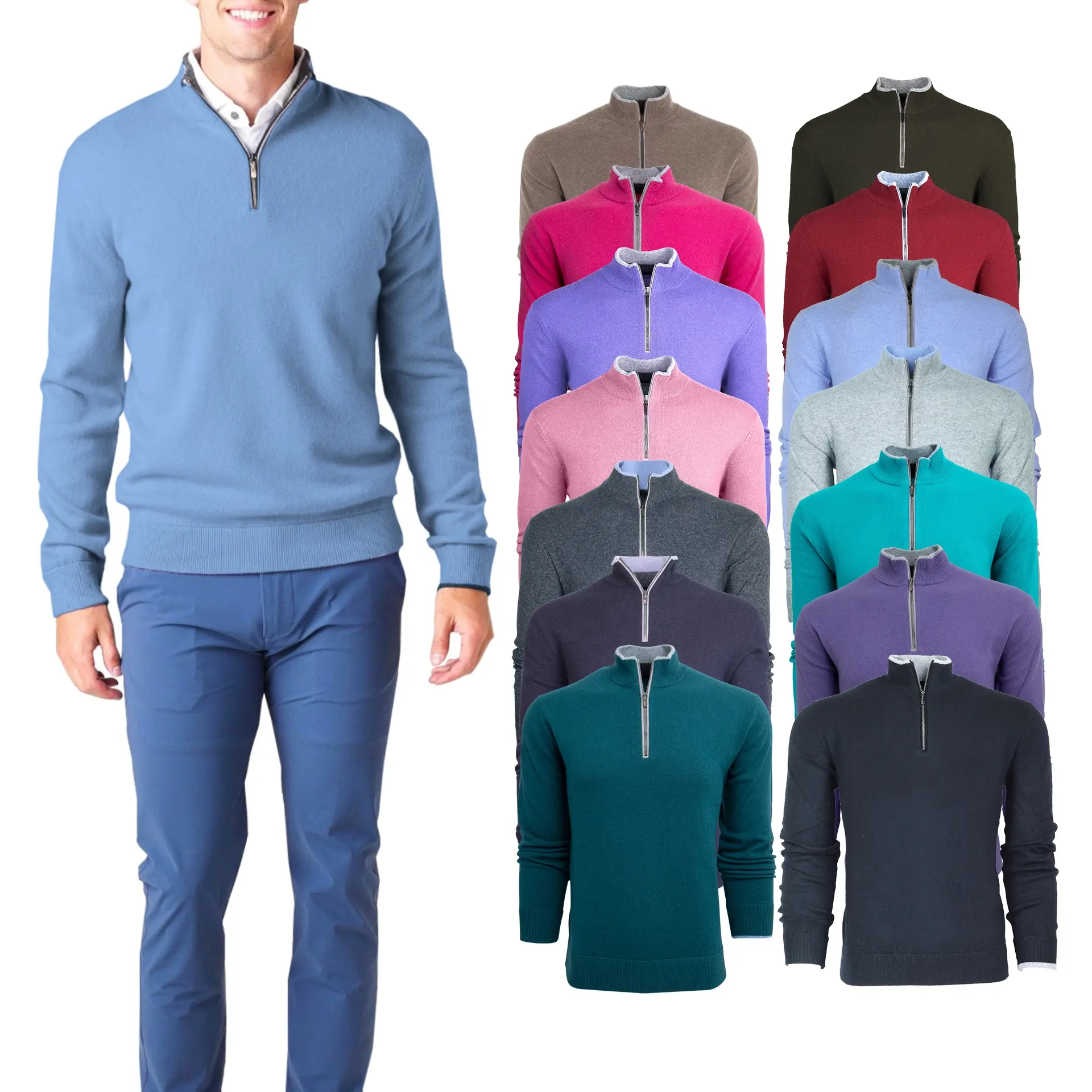 도매 고품질 경량 1/4 분기 지퍼 빠른 건조 긴 소매 남자 골프 스웨터 로고 사용자 정의 풀오버