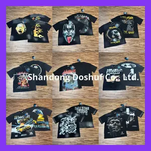 T-shirt unisexe ample à manches courtes en coton, col rond, imprimé <span class=keywords><strong>graffiti</strong></span> intégral, style américain, marque tendance très populaire, Hell Star - Product Image 2