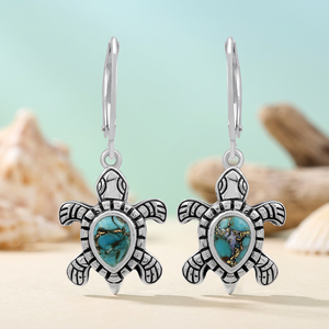 Gourik <b>Turtle</b> Shape Turquoise Gemstone Drop Earrings 925 Sterling Silver Oxidized Bohemian Dainty Gift - Product Image 2