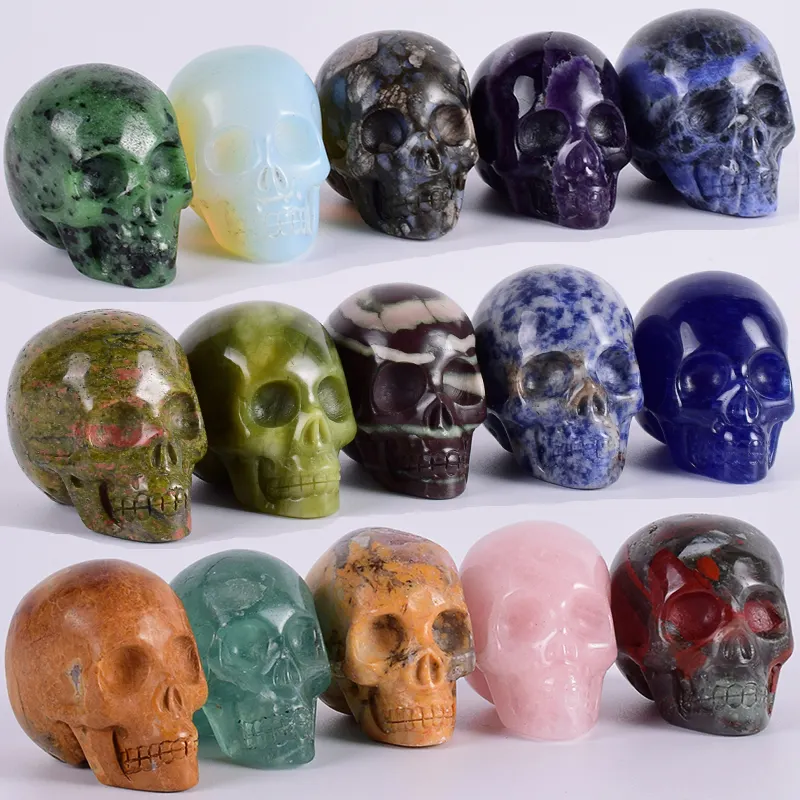 High quality natural stone 2 inch semi-precious gem jade hand carved crystal skulls skeleton sculpture for art & collectible