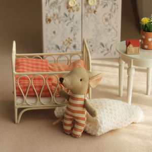 Adorable Pink Mouse Tan Mouse Stripes Fabric Miniature Home Decor Toy Set Floral Accessories - Product Image 3