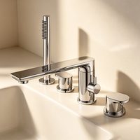 Ensemble de robinetterie de baignoire HONGDEC de luxe en chrome à poser sur le rebord avec douchette à main, 4 trous, pour salle de bain