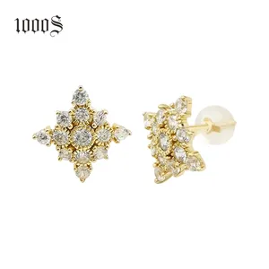 New Design Creative Custom Square 9K Gold Cute Stud Earring Jewelry CZ For Women