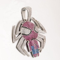 Rappeur Style Hip Hop Plaqué Rhodium Glacé Zircon Diamant Araignée Pendentif Colliers