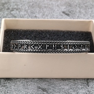 Bracelet pour homme Yunnique en argent tibétain rétro nordique avec runes vikings, design ouvert en forme de C, bijou cadeau - Product Image 4