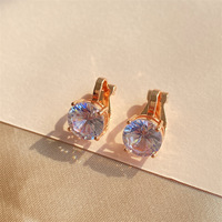 Nouvelle conception 2026 – Boucles d'oreilles pendantes à clip en argent, or et or rose avec zircon rond pour femmes et jeunes filles – Bijoux de mode, cadeaux de fête