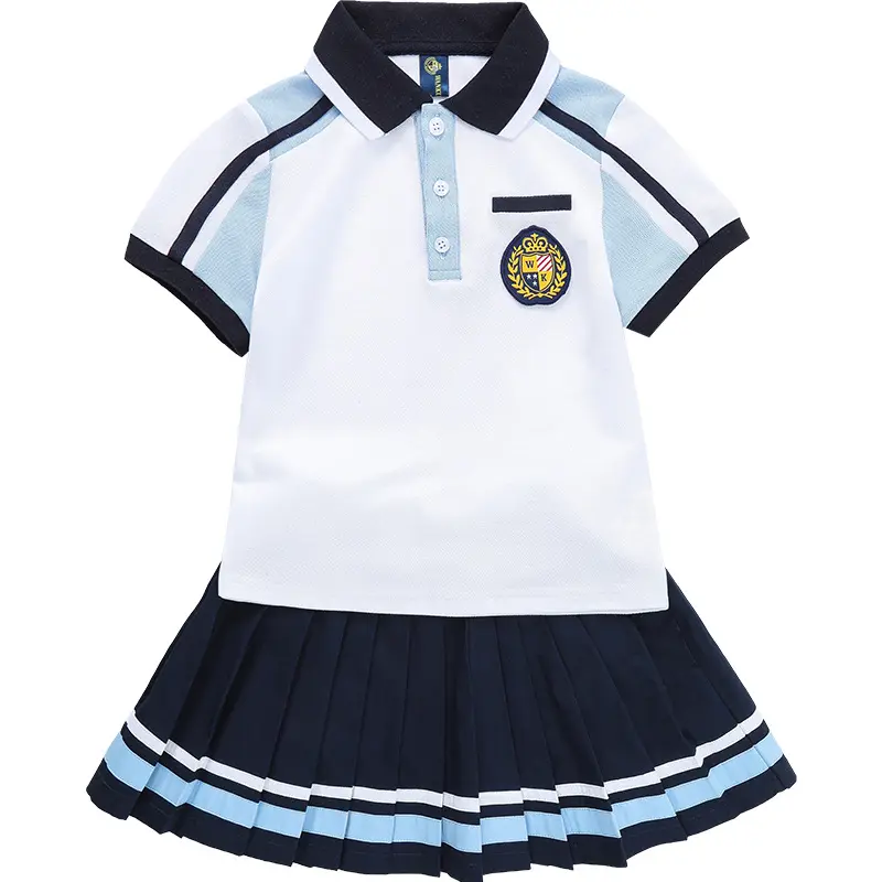 반소매 면 여름 셔츠 사용자 정의 로고 OEM 맞춤형 유니폼 세트 국제 여학생 및 소년 학생 세트