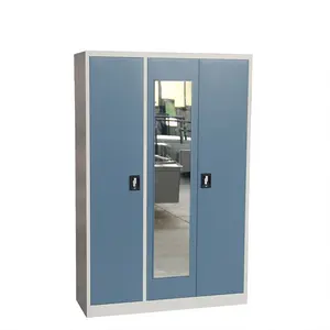 Estilo casa móveis guarda-roupa 3 portas muilt-fundação quarto metal aço indiano armário moderno personalizado cor 30