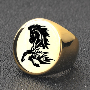 Anillo de Caballo Dorado para Hombre, 22MM, Anillo de Sello con Grabado Láser de Animal, Joyería de Regalo - Product Image 2