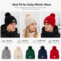 Gebreide muts met opdruk, pompon, boord, winterwarm, unisex, acryl, met aangepaste logo-patroon van de fabrikant.