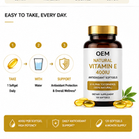 Gélules de Vitamine E Naturelle OEM, D-Alpha Tocophérol par Gélule, Pur d'Origine Tournesol, Antioxydant Cutané et Cellulaire