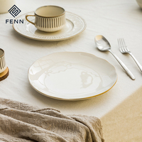 Assiette à salade peu profonde en céramique de style rustique FENN, en grès, cuite au four, pour fêtes, hôtels, mariages