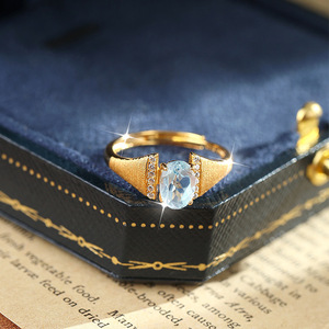 Anillo Ajustable Vintage de Plata de Ley 925 Chapado en Oro Mate con Piedras Naturales Ovaladas de 5*7mm, Joyería de Cristal para Mujer - Product Image 5