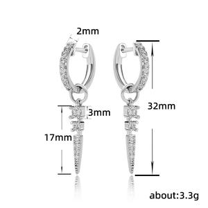 Boucles d'oreilles pendantes en or blanc, argent 925 plaqué rhodium, serties de cristaux et strass, style minimaliste, pour femme, usage quotidien - Product Image 6