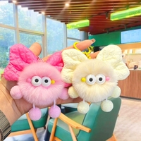 Offre Spéciale dessin animé Animal pompon en peluche voiture sac pendentif nœud papillon accessoires nouveau créatif arc petite boule de charbon en peluche voiture porte-clés