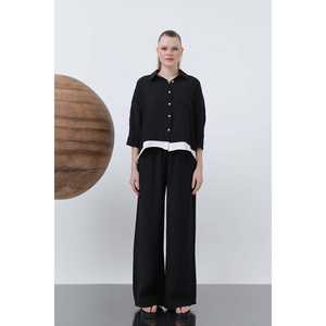 Pantalon large élégant pour femme, taille haute, noir, respirant, taille élastique, confortable pour tous les jours - Product Image 2