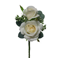 Boutonnière de luxe en rose artificielle 26 cm, fleur en soie pour mariage, cérémonie, fête, décoration, corsage en rose ivoire en soie