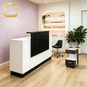 Mostrador de Recepción Moderno de Alta Gama en Blanco y Negro con Mármol de Lujo para Salón de Belleza y Spa, Mueble de Recepción Premium - Product Image 4