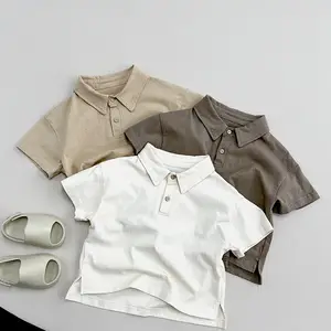 Toptan fabrika fiyat 100% yumuşak pamuklu çocuk giysileri yaz bebek erkek giysileri T-shirt yenidoğan çocuk gömlek