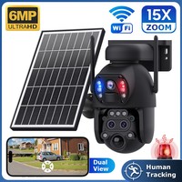 Caméra solaire 4G SIM/WIFI 15XZOOM trois objectifs, alarme rouge/bleue, projecteur, suivi automatique des personnes, caméra PTZ solaire extérieure à batterie
