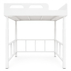 Modern White Steel Loft <b>Bed</b> Frame with Platform and <b>Side</b> Guard <b>Rails</b> for Home Office Dormitory - Product Image 1