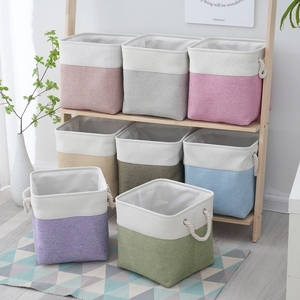 Panier de rangement en rotin pliable en coton tressé avec poignées pour chambre à coucher salle de bain - Product Image 1
