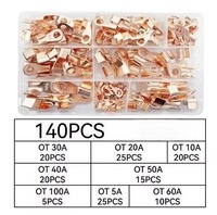 Kit d'assortiment de 140 cosses à anneau en cuivre nu de type OT, cosses à sertir pour fils électriques, connecteurs à anneau pour câbles