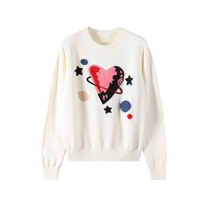 Pull en maille Zhan Ya pour femme, motif cœur floqué, col rond, manches longues, coupe ample, automne-hiver, anti-boulochage, couche de base - Product Image 4