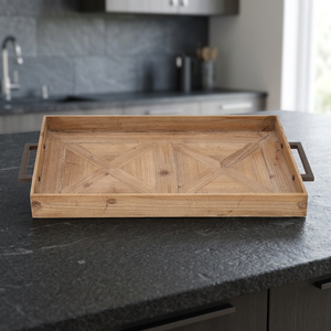 Bandeja Rectangular de Madera de Acacia Ecológica con Patrón Geométrico, Diseño Minimalista Hecho a Mano, para Uso en la Cocina, Decoración para Ramadán y Eid - Product Image 1