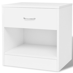 <span class=keywords><strong>Mesita</strong></span> de <span class=keywords><strong>Noche</strong></span> Pequeña de Madera Blanca Rústica Moderna, Mueble de Dormitorio, Mesa Auxiliar Alta con Dos Cajones, Panel Multiusos Ecológico - Product Image 2