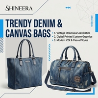 Sac fourre-tout en jean pour femme 3200 Designer avec garniture en cuir de luxe et boucle dorée, sac à bandoulière décontracté et souple pour le bureau