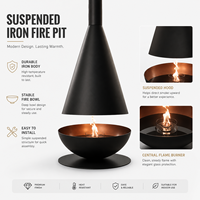Brasero suspendu contemporain et élégant de style nordique pour décoration intérieure, en fer noir mat et bronze de luxe