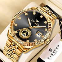 Montre-bracelet FNGEEN en or massif pour hommes d'âge mûr, montre à quartz pour les pères, avec aiguilles lumineuses