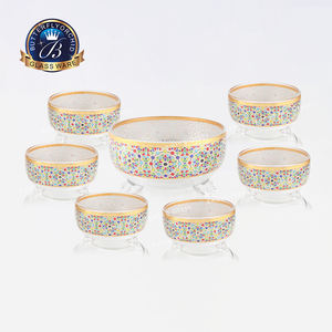 Ensemble de bols de service en verre moderne, écologiques, islamiques, arabes, de luxe, 1 grand, 6 petits, 6 bols décorés de couleurs, dernière collection Ramadan, pour la table familiale - Product Image 3
