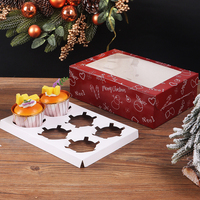 Boîte d'emballage de cupcakes en papier de Noël pliable portable personnalisée Fenêtres transparentes Boîte à dessert mousse Boîte à tarte aux œufs Ivoire