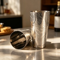 Ensemble de shakers à cocktails rétro en acier inoxydable gravé de motifs plumes, écologique et durable, pour professionnels et débutants