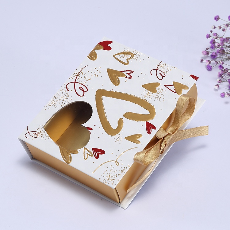 Perso<i></i>nalized chocolate packing window gold paper book shape gift packaging box with ribbon