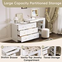 Table de toilette moderne en gros avec plateau rabattable, bureau de maquillage à 7 tiroirs avec étagères de rangement, coiffeuse, mobilier de chambre