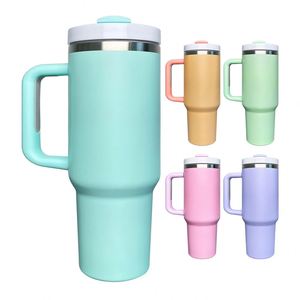 In Stock H2.0 Stainless Steel Vacuum Insulated Tumbler Glossy Matte <b>Macaron</b> with Handle and Straw - Product Image 4