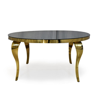Ensemble de tables et chaises de salle à manger rondes circulaires en métal doré et acier inoxydable pour sièges de mariage trono pour événements et fêtes