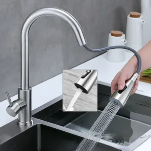 Novo Estilo Moderno 304 Torneiras De Cozinha De Aço Inoxidável Retire Pull Down Kitchen Mixer Sink Faucet Sink Kitchen Faucets Com Pulverizador