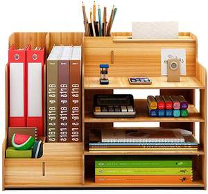 인기있는 뜨거운 판매 나무 데스크탑 주최자 하이 퀄리티 접이식 쉬운 조립 사무용품 보관 선반 랙 - Product Image 1