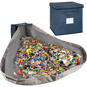 Boîte de rangement pour jouets pliable rectangulaire d'intérieur/extérieur avec tapis de jeu pour enfants, gain de place, matériau non tissé - Product Image 1