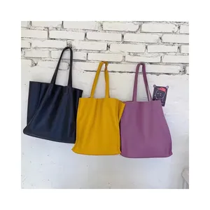 2022 New Fashion Yellow Fresh Tote Shopping Bag Plain PU Leather Women Tote Bag with Custom Logo