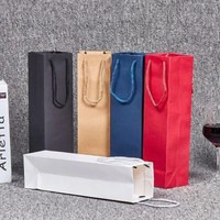 Sacs en papier de luxe noirs durables pour emballage de vin avec ruban, logo personnalisé imprimé, cadeau pour deux bouteilles