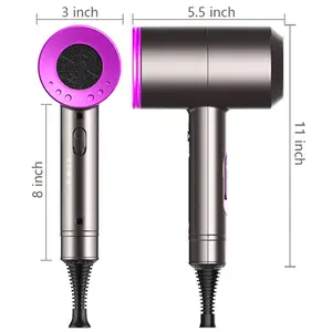 Strong Wind Professional Cheap Hair Dryer Hot and Cold Air Negative Ion Hair Dryer LED Electric Battery 30 Plastic Diffuser D087