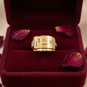 Elegant 18K Gold Luxury Cocktail Ring Om Design Studded Accents Stylish Men's Jewelry Daily Wear Engagement Wedding Party <b>Gift</b> - Product Image 2