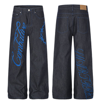 Jean rétro ample en denim original brodé style streetwear pour homme, style américain unisexe