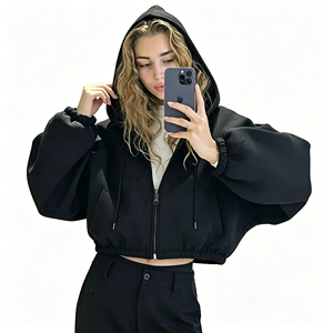 2026 Veste courte à capuche zippée pour femme, style européen et américain, en coton doux, coupe ample et polyvalente, vente en gros - Product Image 4